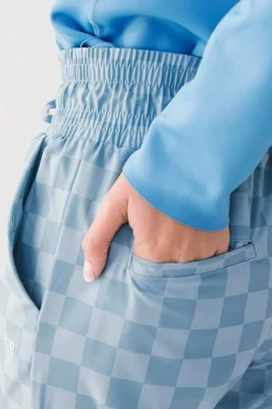Clearance Dear-Lover Checkered Elastic High Waist Loose Casual Pants Sky Blue
