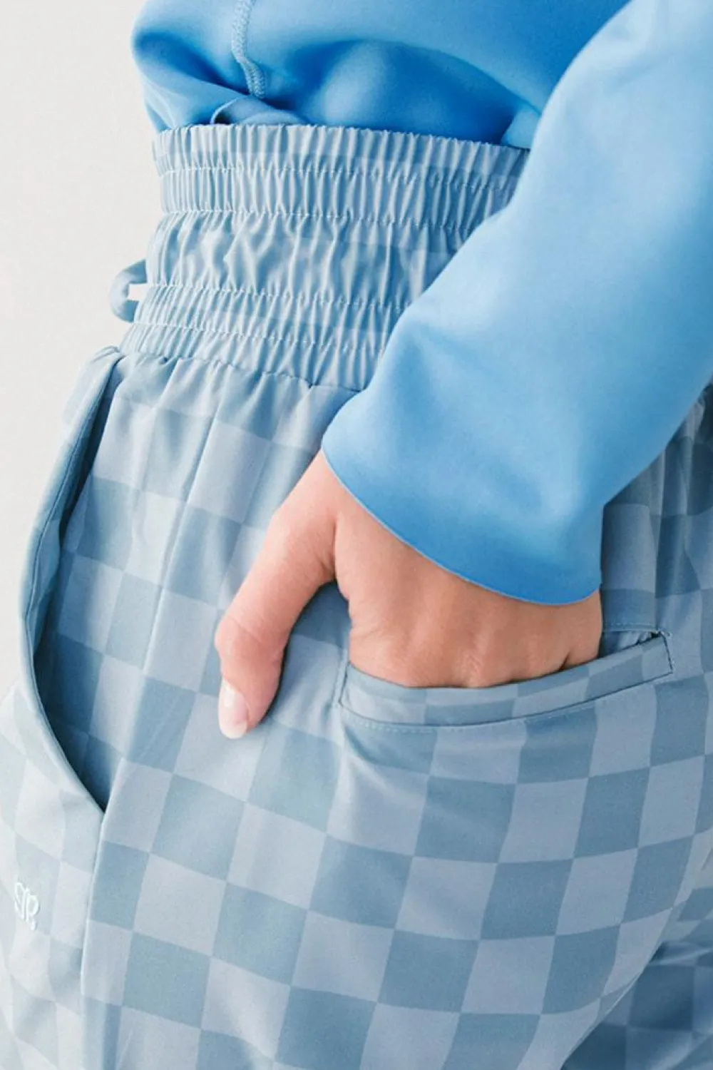 Clearance Dear-Lover Checkered Elastic High Waist Loose Casual Pants Sky Blue