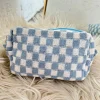Fashion Dear-Lover Checkered Knitted Zipper Makeup Bag Sky Blue