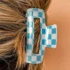 Discount Dear-Lover Checkered Print Hollow Out Hair Clip Sky Blue