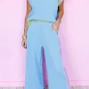 New Dear-Lover Color Block Detail Casual Two-piece Outfit Sky Blue