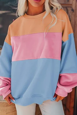 New Dear-Lover Colorblock Patchwork Drop Shoulder Sweatshirt Sky Blue