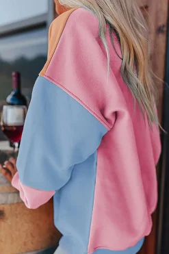 New Dear-Lover Colorblock Patchwork Drop Shoulder Sweatshirt Sky Blue