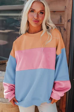 New Dear-Lover Colorblock Patchwork Drop Shoulder Sweatshirt Sky Blue