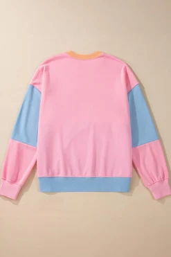 New Dear-Lover Colorblock Patchwork Drop Shoulder Sweatshirt Sky Blue