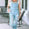 New Dear-Lover Constructed Bib Pocket Distressed Denim Overalls Sky Blue