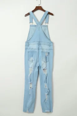 New Dear-Lover Constructed Bib Pocket Distressed Denim Overalls Sky Blue
