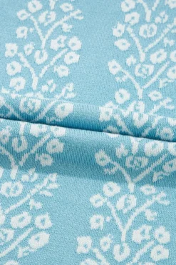 Discount Dear-Lover Contrast Floral Crewneck Short Sleeve Sweater Sky Blue