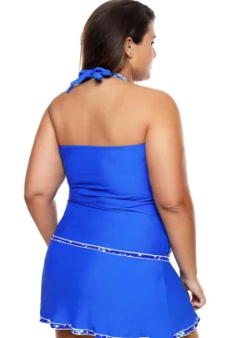 Outlet Dear-Lover Sky Contrast Trim Tankini Top with Swimsuit Skirt Tankini Set Blue