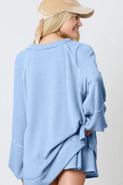 Best Dear-Lover Corded Lantern Sleeve Top High Waist Ruffled Mini Skirt Set Sky Blue