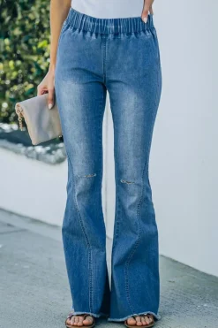 Hot Dear-Lover Distressed Bell Bottom Denim Pants Sky Blue