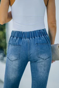 Hot Dear-Lover Distressed Bell Bottom Denim Pants Sky Blue