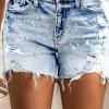 Best Dear-Lover Distressed Bleached Denim Shorts Sky Blue