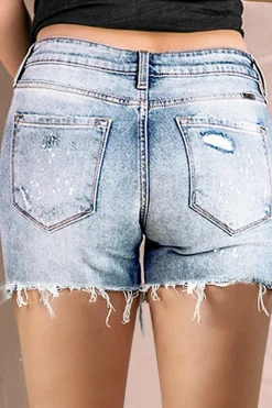 Best Dear-Lover Distressed Bleached Denim Shorts Sky Blue