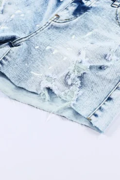 Best Dear-Lover Distressed Bleached Denim Shorts Sky Blue