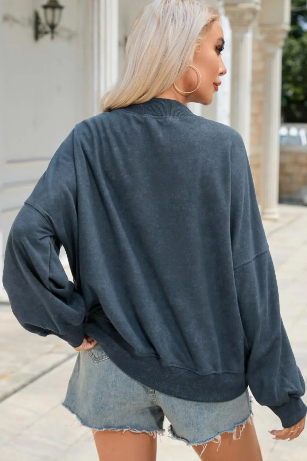 Outlet Dear-Lover Drop Shoulder Crew Neck Pullover Sweatshirt Sky Blue