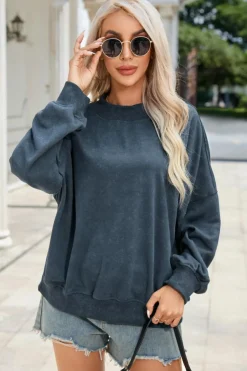 Outlet Dear-Lover Drop Shoulder Crew Neck Pullover Sweatshirt Sky Blue