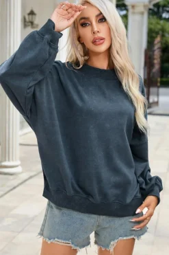 Outlet Dear-Lover Drop Shoulder Crew Neck Pullover Sweatshirt Sky Blue