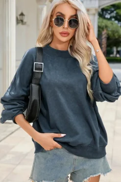 Outlet Dear-Lover Drop Shoulder Crew Neck Pullover Sweatshirt Sky Blue