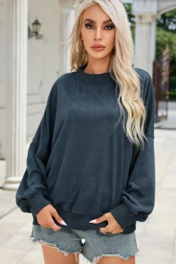 Outlet Dear-Lover Drop Shoulder Crew Neck Pullover Sweatshirt Sky Blue