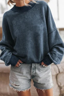 Outlet Dear-Lover Drop Shoulder Crew Neck Pullover Sweatshirt Sky Blue