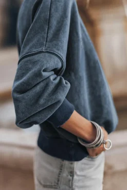 Outlet Dear-Lover Drop Shoulder Crew Neck Pullover Sweatshirt Sky Blue