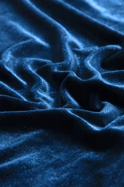 Online Dear-Lover Fiery Mock Neck Puff Sleeve Velvet Blouse Sky Blue