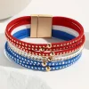 Best Dear-Lover Flag Day Magnetic Buckle Studded Multi Layer Bracelet Sky Blue