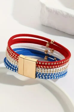 Best Dear-Lover Flag Day Magnetic Buckle Studded Multi Layer Bracelet Sky Blue