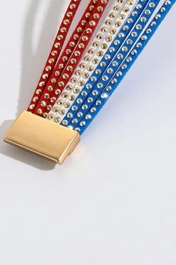 Best Dear-Lover Flag Day Magnetic Buckle Studded Multi Layer Bracelet Sky Blue