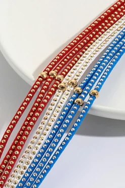 Best Dear-Lover Flag Day Magnetic Buckle Studded Multi Layer Bracelet Sky Blue