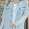 Outlet Dear-Lover Flap Pocket Buttoned Raw Hem Denim Jacket Sky Blue