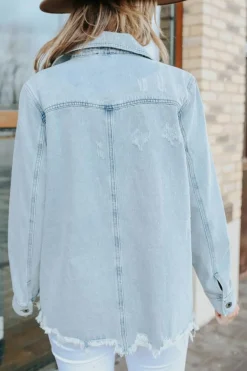 Outlet Dear-Lover Flap Pocket Buttoned Raw Hem Denim Jacket Sky Blue