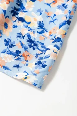 Hot Dear-Lover Floral Print Ruffled Ruched Maxi Dress Sky Blue