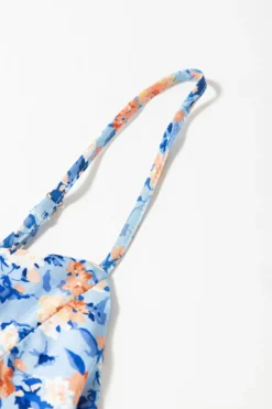 Hot Dear-Lover Floral Print Ruffled Ruched Maxi Dress Sky Blue