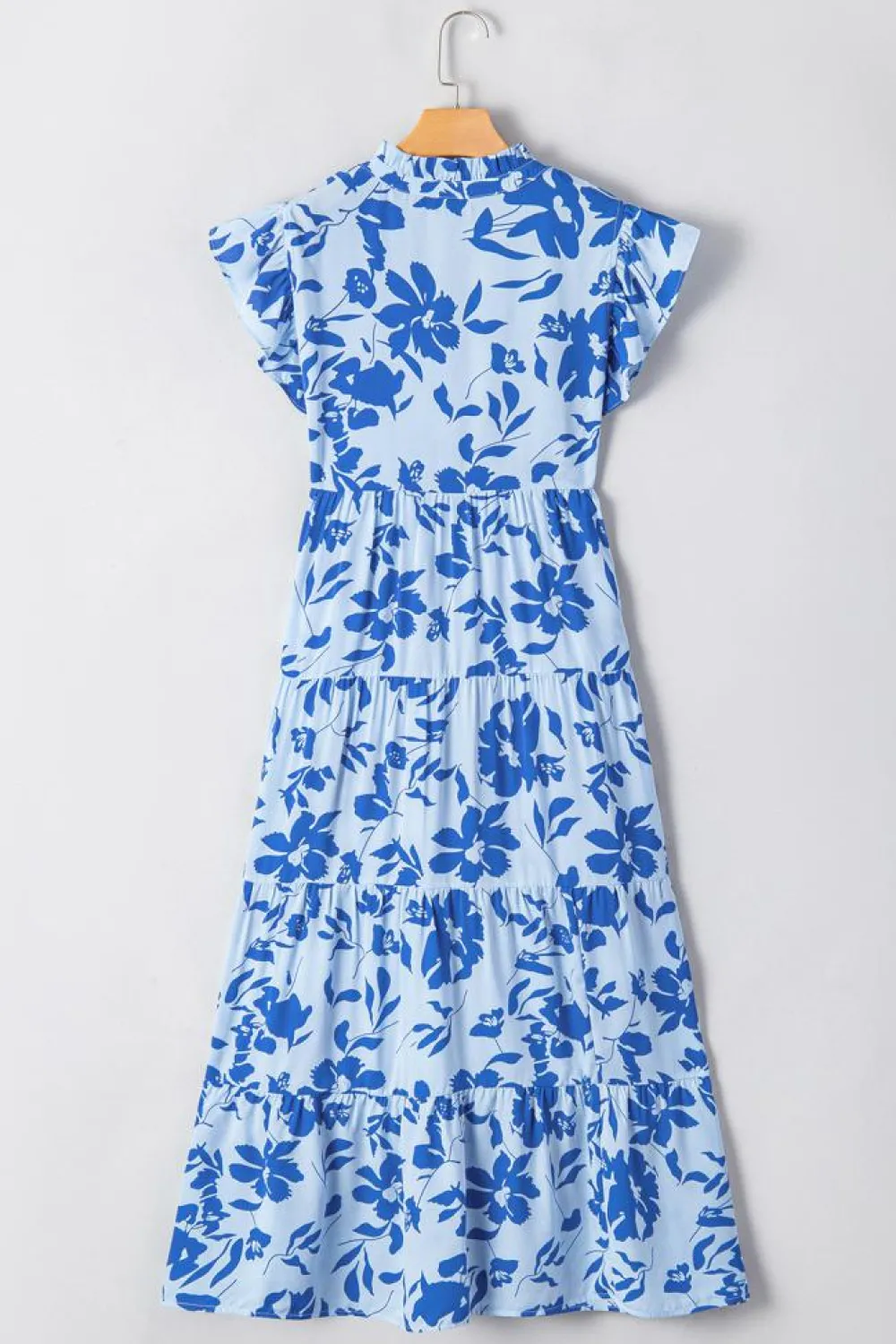 Hot Dear-Lover Floral Print Tiered Frilled Trim Flutter Sleeve Maxi Dress Sky Blue