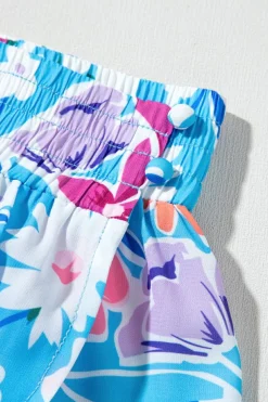 Discount Dear-Lover Floral Printed High Waist Split Wrap Long Skirt Sky Blue