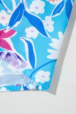 Discount Dear-Lover Floral Printed High Waist Split Wrap Long Skirt Sky Blue