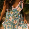 New Dear-Lover Floral Ricrac Trim V Neck Shift Mini Tank Dress Sky Blue