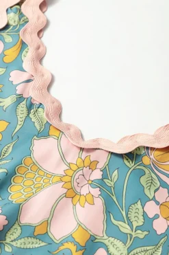 New Dear-Lover Floral Ricrac Trim V Neck Shift Mini Tank Dress Sky Blue