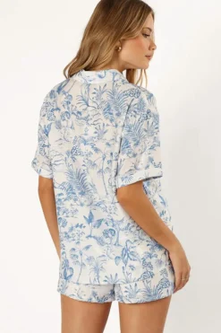 Best Dear-Lover Floral Short Sleeve Shirt and Shorts Set Sky Blue