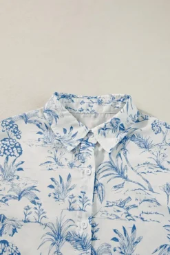 Best Dear-Lover Floral Short Sleeve Shirt and Shorts Set Sky Blue