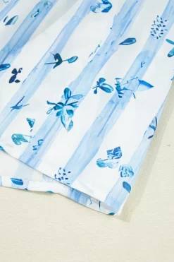 Hot Dear-Lover Floral Smocked Tied Straps A-Lined Tiered Maxi Dress Sky Blue