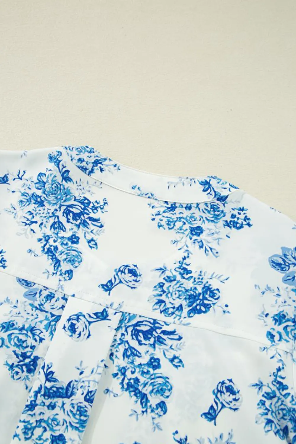 Best Dear-Lover Floral Tiered Puff Short Sleeve Pleated Bust Buttoned Casual Shirt Sky Blue