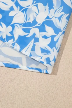 Best Dear-Lover Floral V Neck Puff Short Sleeve Flowy Long Dress Sky Blue