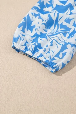 Best Dear-Lover Floral V Neck Puff Short Sleeve Flowy Long Dress Sky Blue