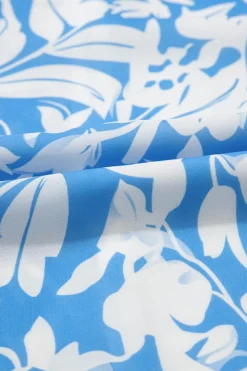 Best Dear-Lover Floral V Neck Puff Short Sleeve Flowy Long Dress Sky Blue
