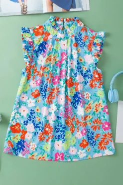 Best Dear-Lover Frilled Collar Floral Vest Sky Blue