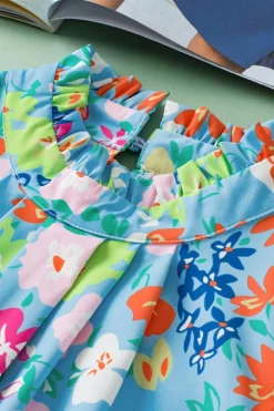 Best Dear-Lover Frilled Collar Floral Vest Sky Blue
