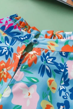 Best Dear-Lover Frilled Collar Floral Vest Sky Blue